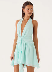 Guide You Halter Neck Mini Dress - Aqua